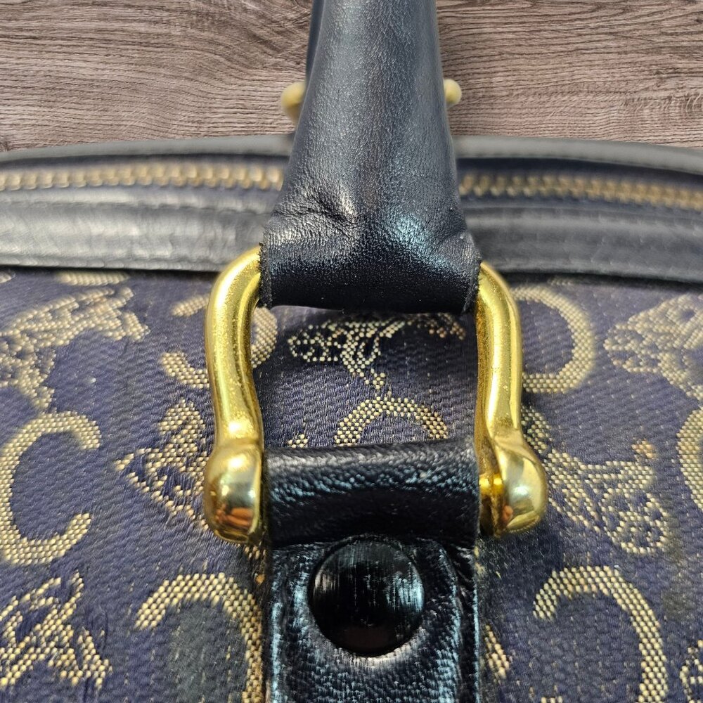 Céline Vintage C Sulky Top Handle Boston Bag Canvas and Leather Navy Blue COA - Picture 6 of 13